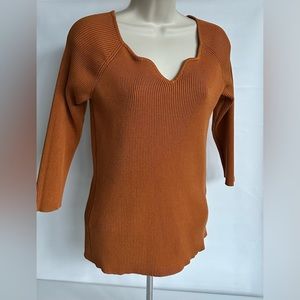 Madison Grey Quarter Sleeve Coral Ribbed Top Size Large